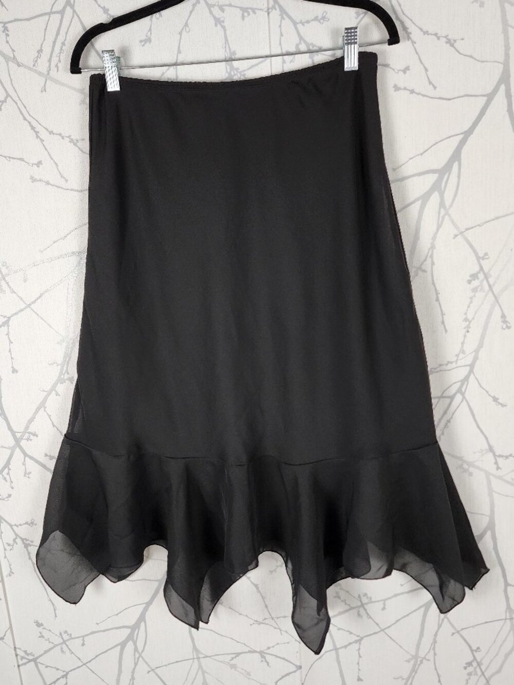 Vamp Black Georgette Peplum Hankie Hem Flowy Y2K Skirt